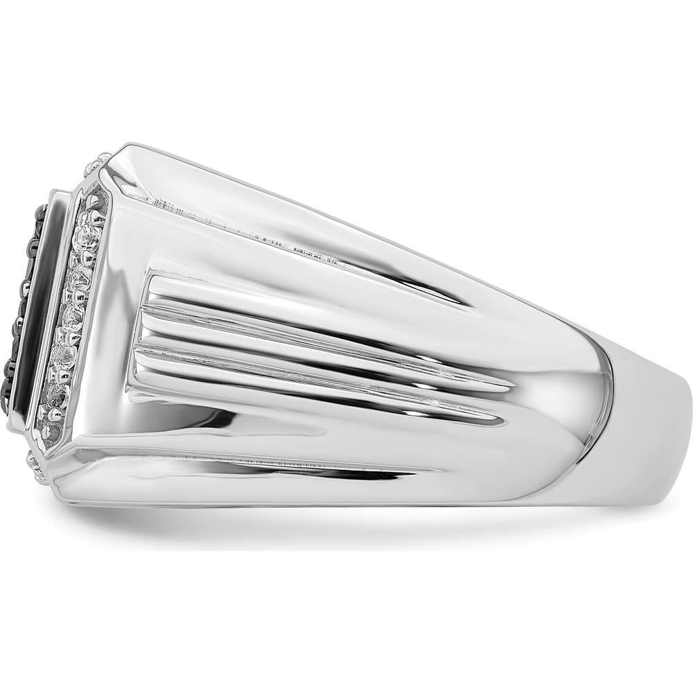 14K White Gold Polished Black and White Sapphire Men's Ring - 0.26 Carat Total Sapphire Weight by 0