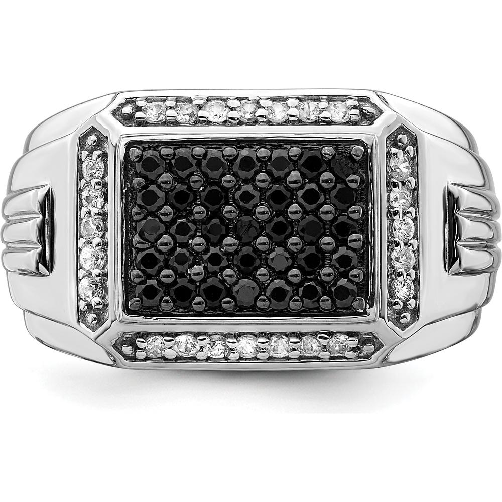 14K White Gold Polished Black and White Sapphire Men's Ring - 0.26 Carat Total Sapphire Weight by 0