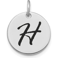14K White Gold Polished Black Enamel "H" Initial Disk Charm by Oro Pregiato