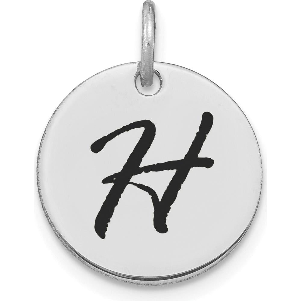 14K White Gold Polished Black Enamel "H" Initial Disk Charm by Oro Pregiato
