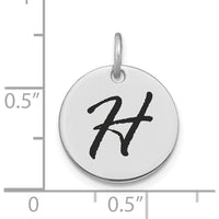 14K White Gold Polished Black Enamel "H" Initial Disk Charm by Oro Pregiato