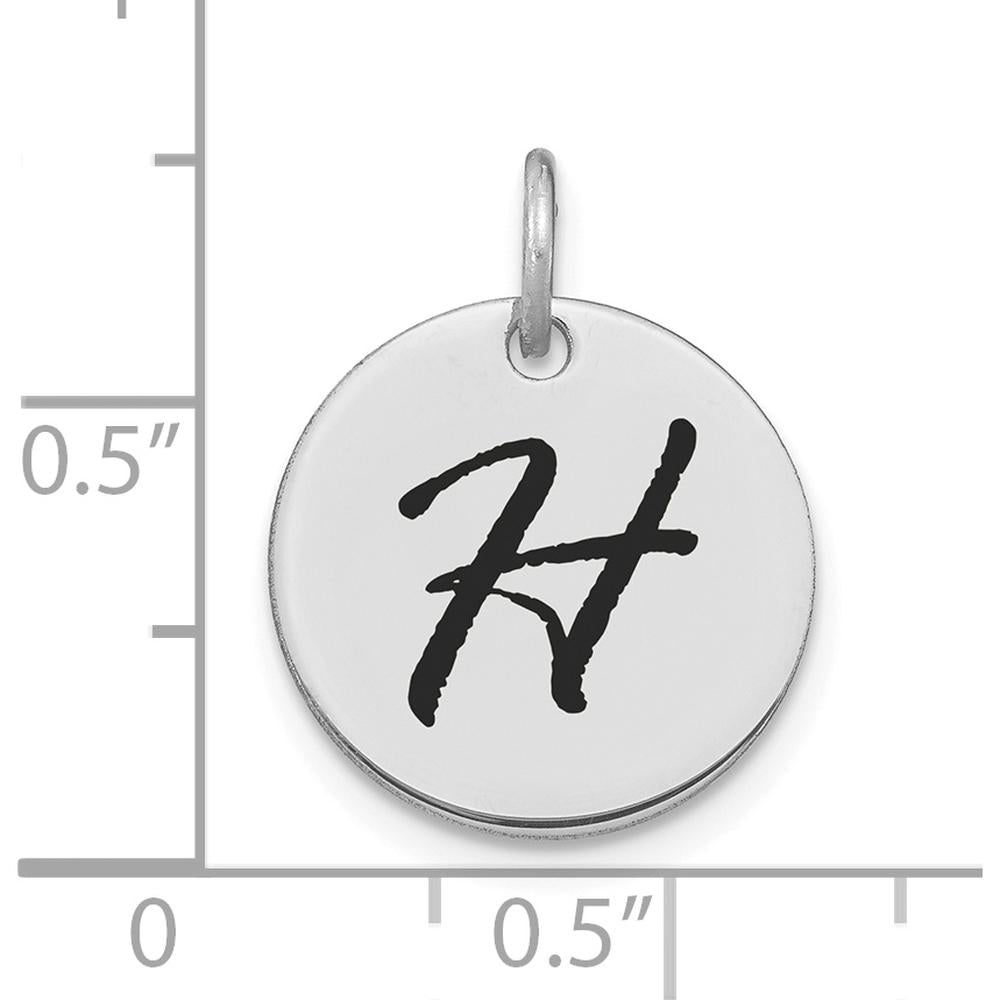 14K White Gold Polished Black Enamel "H" Initial Disk Charm by Oro Pregiato