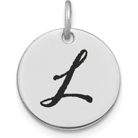 14K White Gold Polished Black Enamel "L" Initial Disk Charm - Laser Cut Design by Oro Pregiato