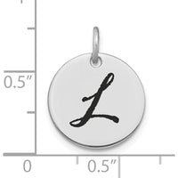 14K White Gold Polished Black Enamel "L" Initial Disk Charm - Laser Cut Design by Oro Pregiato