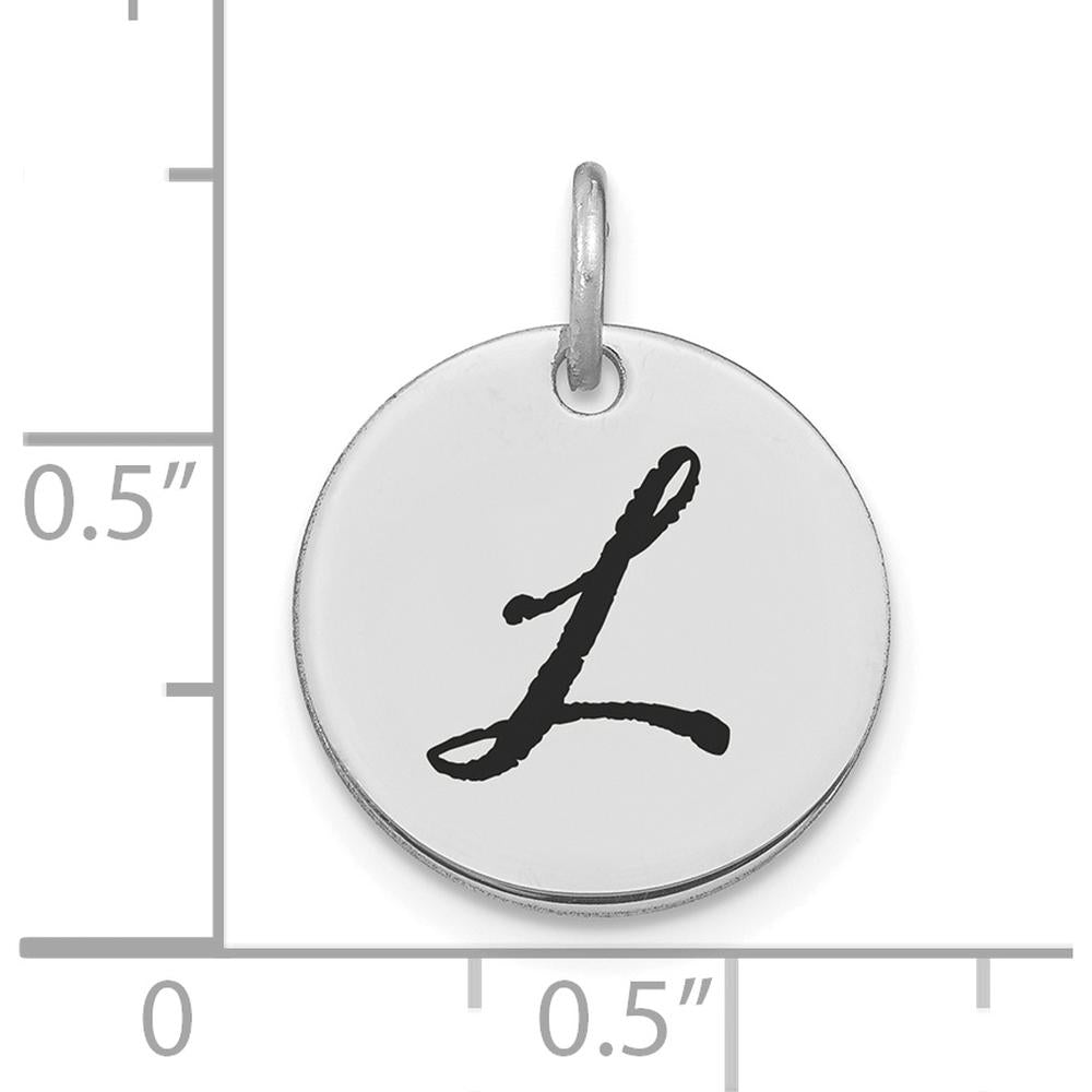 14K White Gold Polished Black Enamel "L" Initial Disk Charm - Laser Cut Design by Oro Pregiato