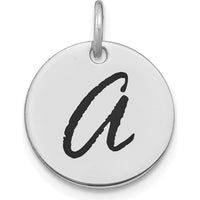 14K White Gold Polished Black Enamel Letter A Initial Disk Charm - 15.24mm by Oro Pregiato