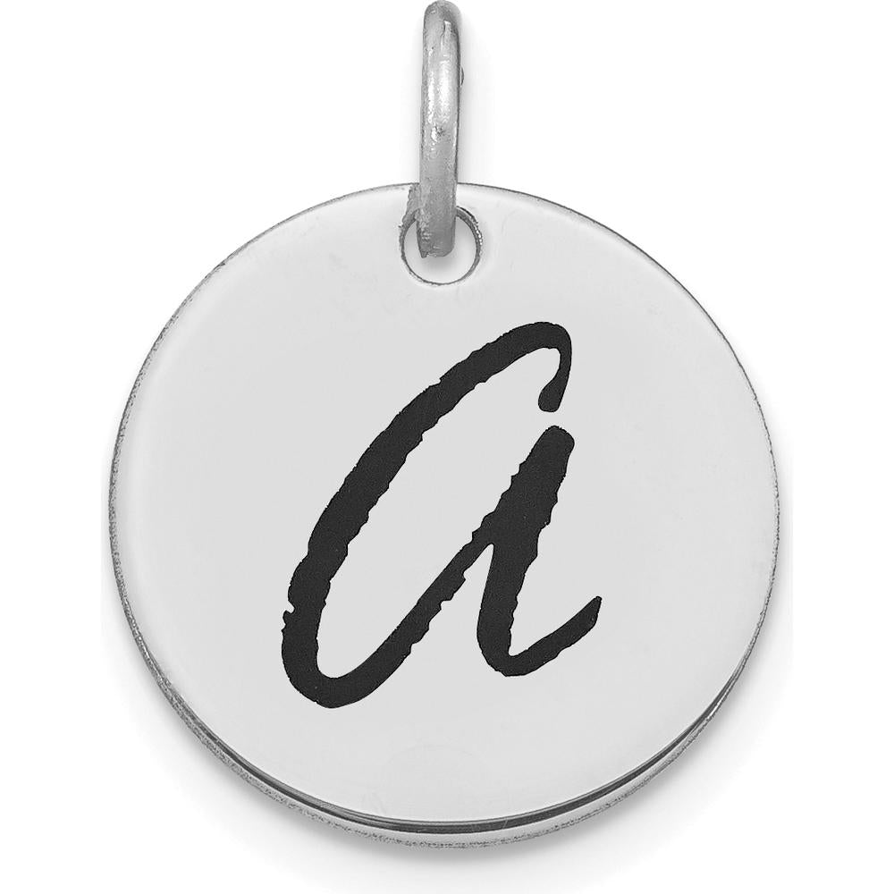 14K White Gold Polished Black Enamel Letter A Initial Disk Charm - 15.24mm by Oro Pregiato