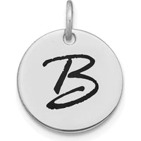 14K White Gold Polished Black Enamel Letter B Initial Disk Charm by Oro Pregiato