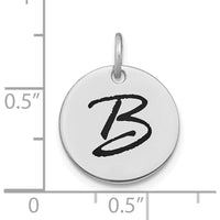 14K White Gold Polished Black Enamel Letter B Initial Disk Charm by Oro Pregiato