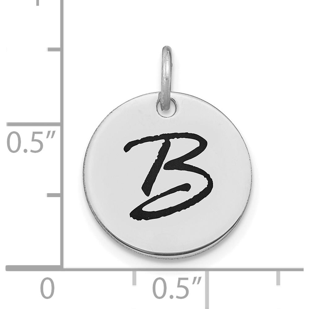 14K White Gold Polished Black Enamel Letter B Initial Disk Charm by Oro Pregiato