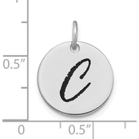 14K White Gold Polished Black Enamel Letter C Initial Disk Charm by Oro Pregiato