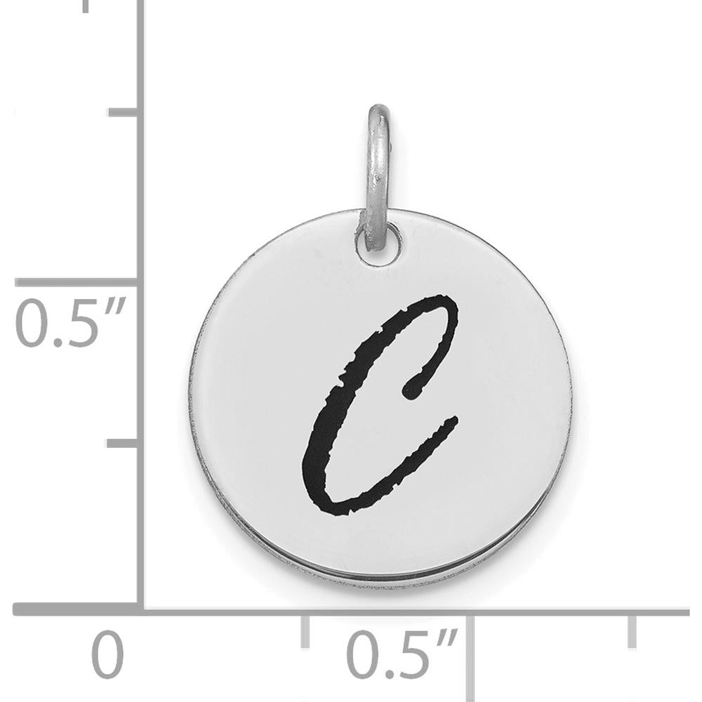 14K White Gold Polished Black Enamel Letter C Initial Disk Charm by Oro Pregiato