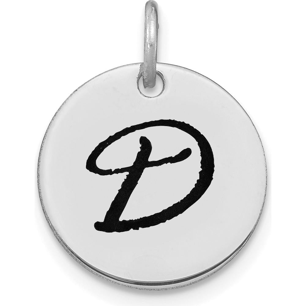 14K White Gold Polished Black Enamel Letter D Initial Disk Charm by Oro Pregiato