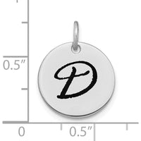 14K White Gold Polished Black Enamel Letter D Initial Disk Charm by Oro Pregiato