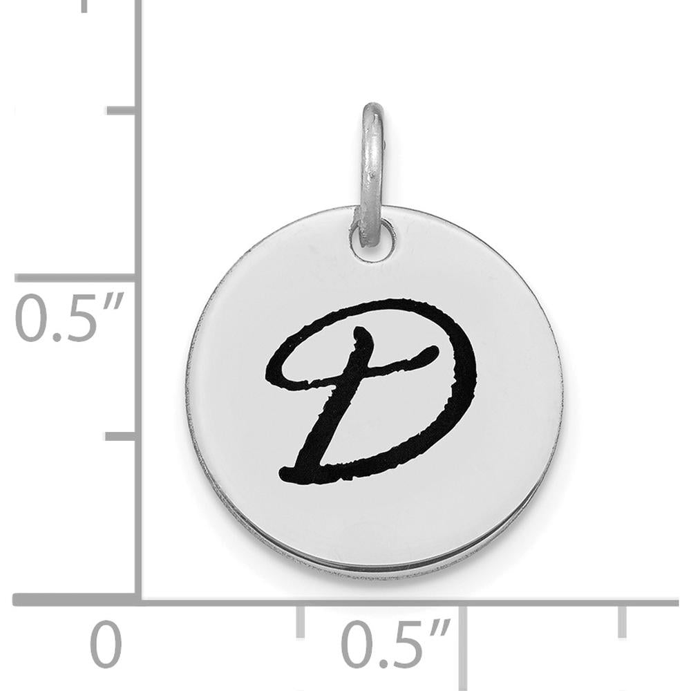 14K White Gold Polished Black Enamel Letter D Initial Disk Charm by Oro Pregiato