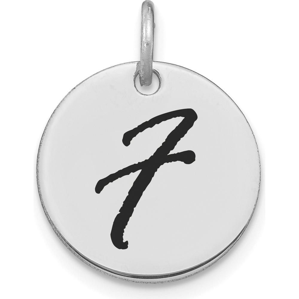 14K White Gold Polished Black Enamel Letter F Initial Disk Charm - Medium Size by Oro Pregiato