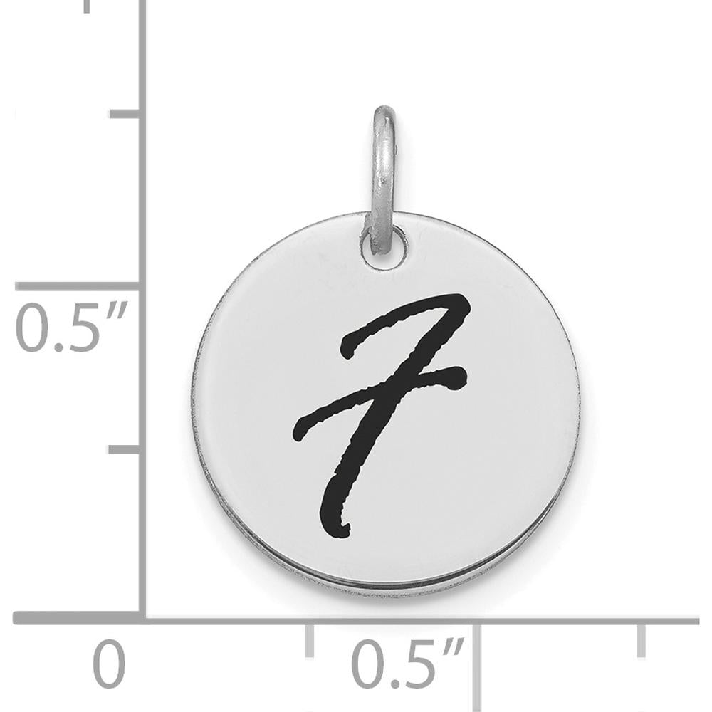 14K White Gold Polished Black Enamel Letter F Initial Disk Charm - Medium Size by Oro Pregiato