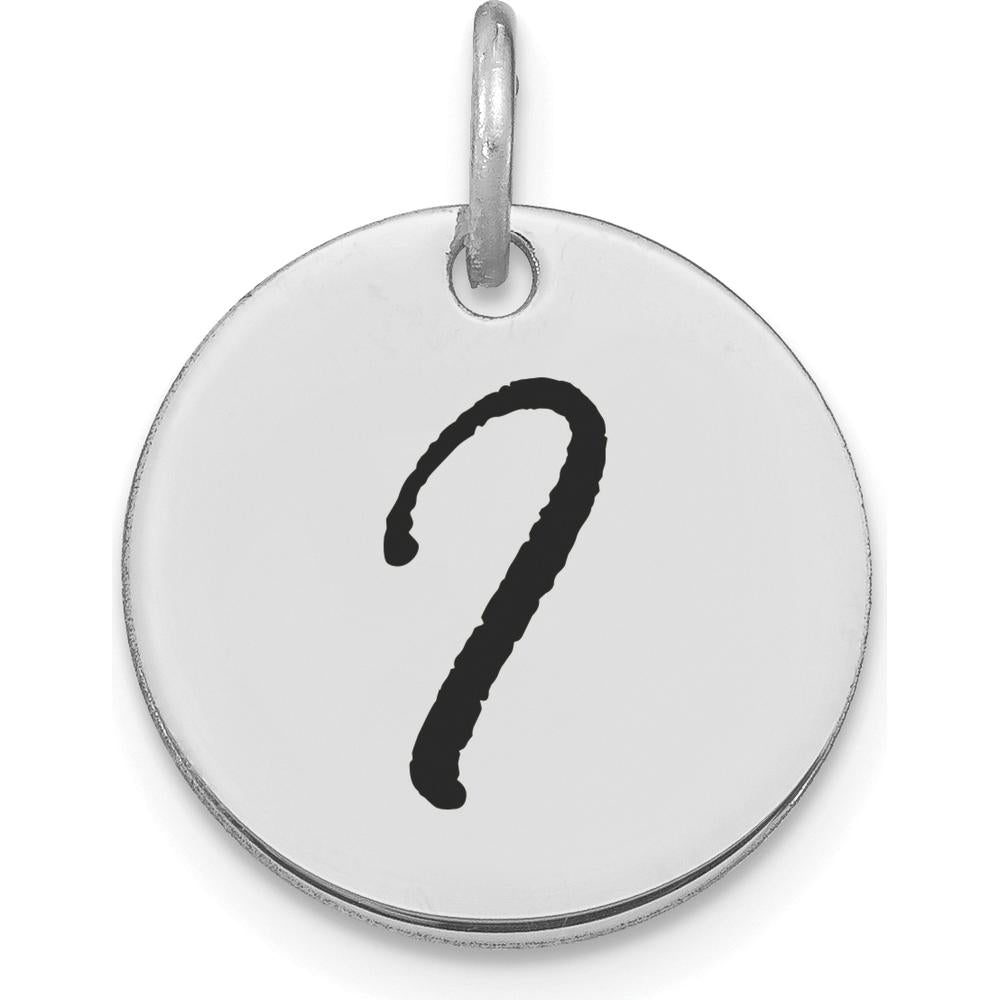 14K White Gold Polished Black Enamel Letter "I" Initial Disk Charm by Oro Pregiato