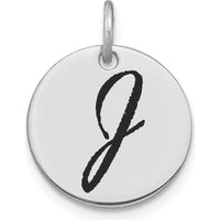 14K White Gold Polished Black Enamel Letter "J" Initial Disk Charm by Oro Pregiato