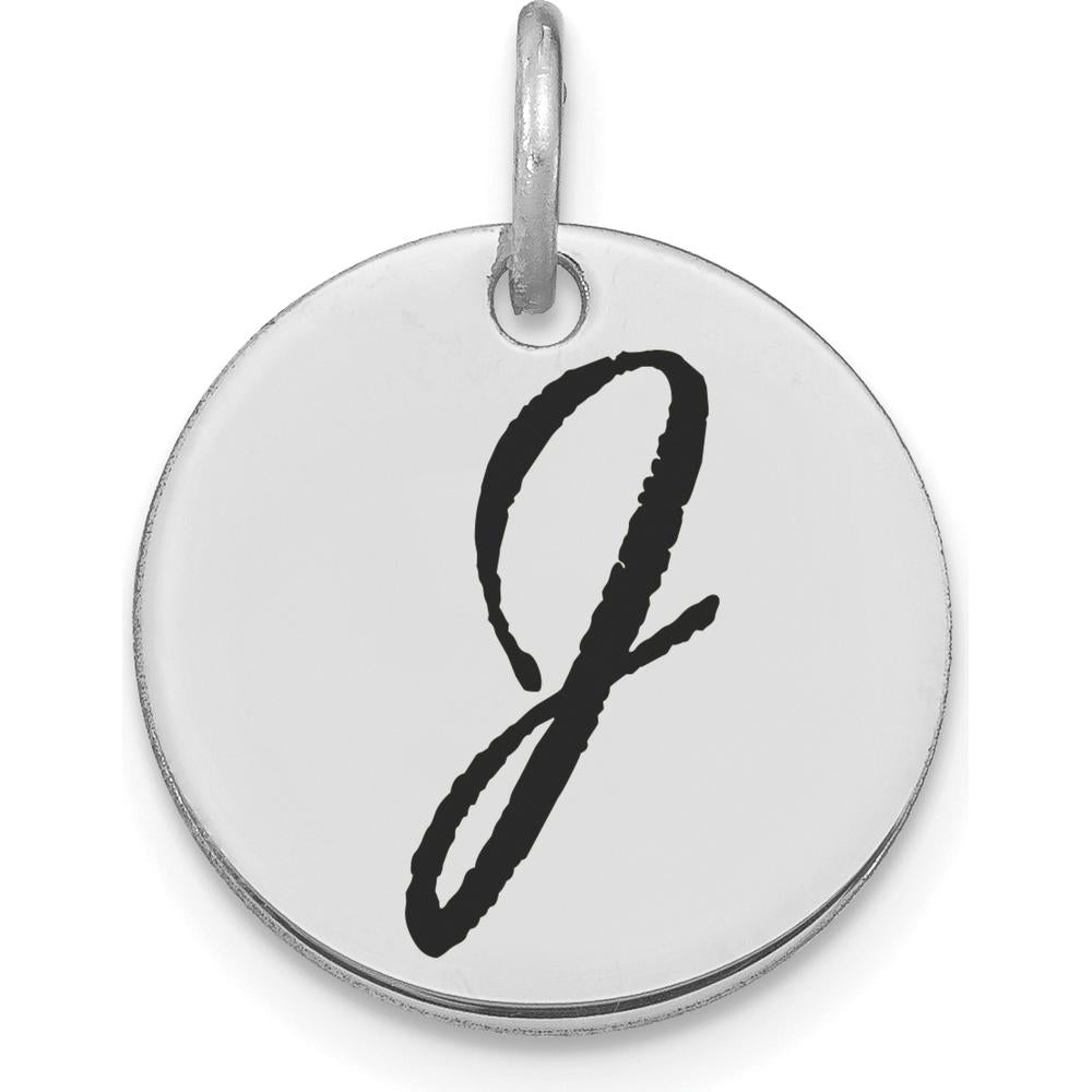 14K White Gold Polished Black Enamel Letter "J" Initial Disk Charm by Oro Pregiato
