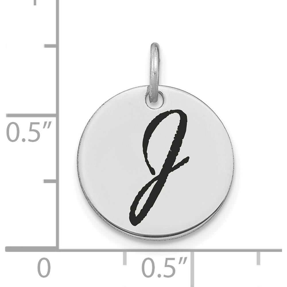 14K White Gold Polished Black Enamel Letter "J" Initial Disk Charm by Oro Pregiato