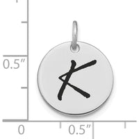 14K White Gold Polished Black Enamel Letter K Initial Disk Charm - Personalized Pendant by Oro Pregiato