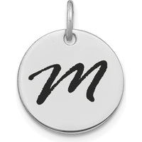 14K White Gold Polished Black Enamel Letter "M" Initial Disk Charm by Oro Pregiato