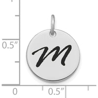 14K White Gold Polished Black Enamel Letter "M" Initial Disk Charm by Oro Pregiato