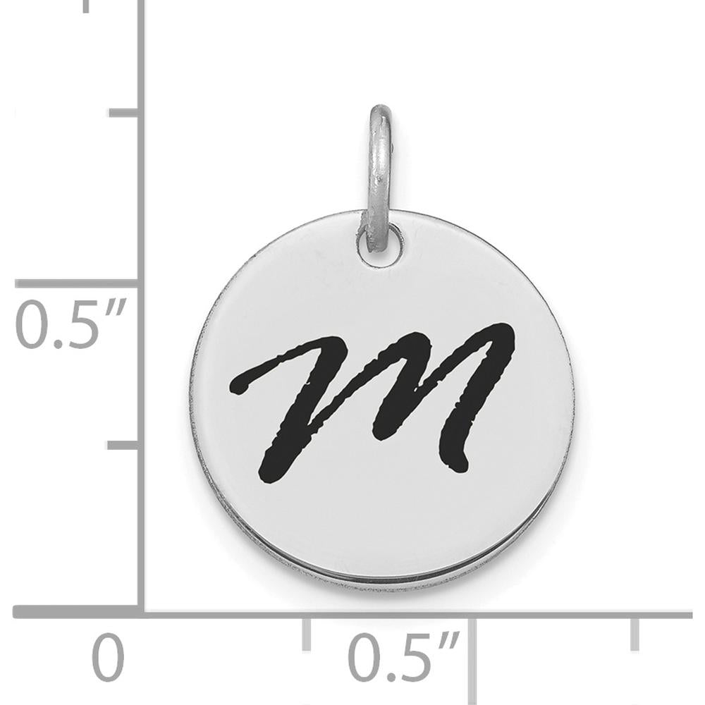 14K White Gold Polished Black Enamel Letter "M" Initial Disk Charm by Oro Pregiato
