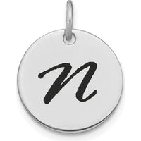 14K White Gold Polished Black Enamel Letter N Initial Disk Charm by Oro Pregiato