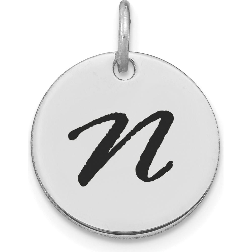 14K White Gold Polished Black Enamel Letter N Initial Disk Charm by Oro Pregiato
