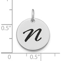 14K White Gold Polished Black Enamel Letter N Initial Disk Charm by Oro Pregiato