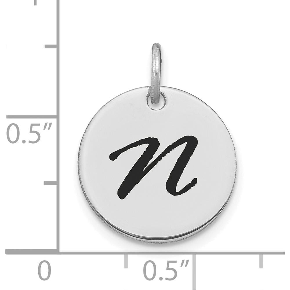 14K White Gold Polished Black Enamel Letter N Initial Disk Charm by Oro Pregiato