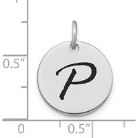 14K White Gold Polished Black Enamel Letter P Initial Disk Charm by Oro Pregiato