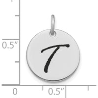 14K White Gold Polished Black Enamel Letter T Initial Disk Charm - 15.24mm by Oro Pregiato