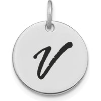 14K White Gold Polished Black Enamel Letter V Initial Charm by Oro Pregiato