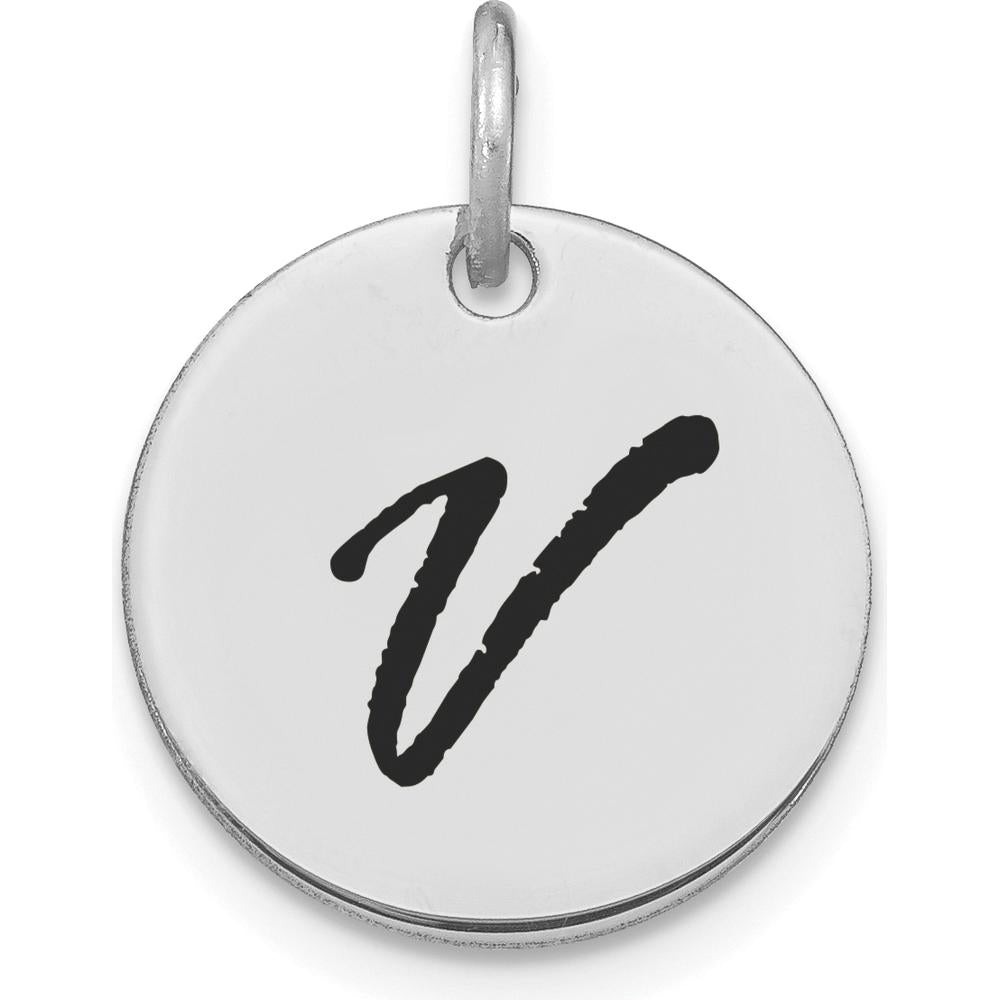 14K White Gold Polished Black Enamel Letter V Initial Charm by Oro Pregiato