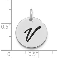 14K White Gold Polished Black Enamel Letter V Initial Charm by Oro Pregiato