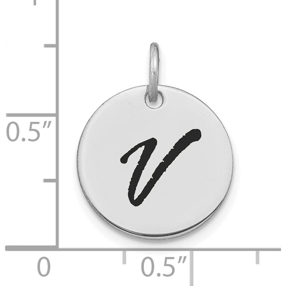 14K White Gold Polished Black Enamel Letter V Initial Charm by Oro Pregiato