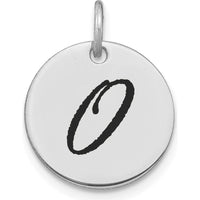 14K White Gold Polished Black Enamel "O" Initial Disk Charm - Personalized Elegant Pendant by Oro Pregiato