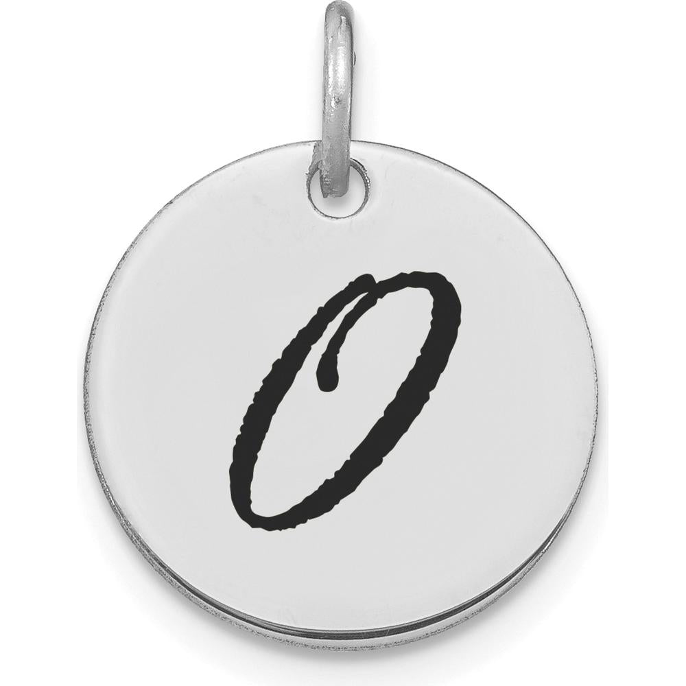 14K White Gold Polished Black Enamel "O" Initial Disk Charm - Personalized Elegant Pendant by Oro Pregiato