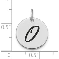 14K White Gold Polished Black Enamel "O" Initial Disk Charm - Personalized Elegant Pendant by Oro Pregiato