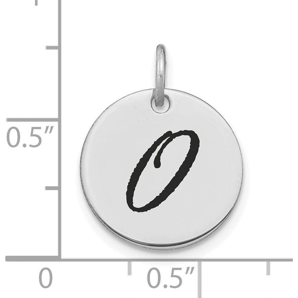 14K White Gold Polished Black Enamel "O" Initial Disk Charm - Personalized Elegant Pendant by Oro Pregiato