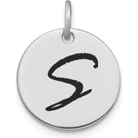 14K White Gold Polished Black Enamel "S" Initial Disk Charm by Oro Pregiato