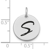 14K White Gold Polished Black Enamel "S" Initial Disk Charm by Oro Pregiato