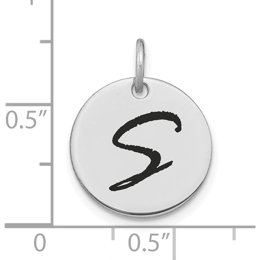 14K White Gold Polished Black Enamel "S" Initial Disk Charm by Oro Pregiato