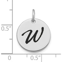 14K White Gold Polished Black Enamel "W" Initial Disk Charm Pendant by Oro Pregiato