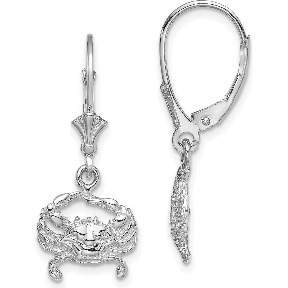 14K White Gold Polished Blue Crab Leverback Earrings with Rhodium Finish by 0