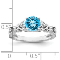 14K White Gold Polished Blue Topaz and Diamond Ring with Round Swiss Blue Topaz - 1.19 Carat Total Blue Topaz Weight and 0.019 Carat Total Diamond Weight by 0