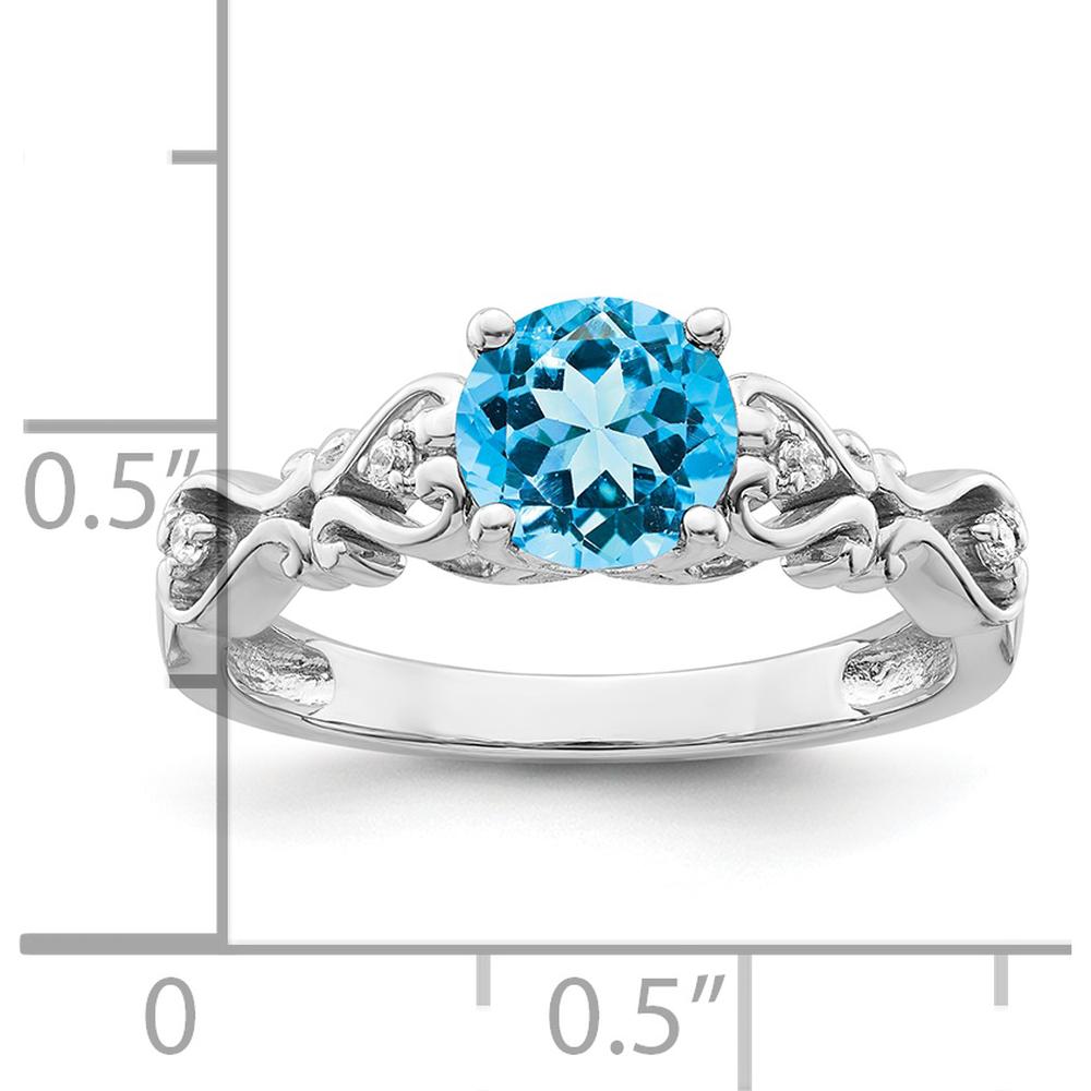 14K White Gold Polished Blue Topaz and Diamond Ring with Round Swiss Blue Topaz - 1.19 Carat Total Blue Topaz Weight and 0.019 Carat Total Diamond Weight by 0